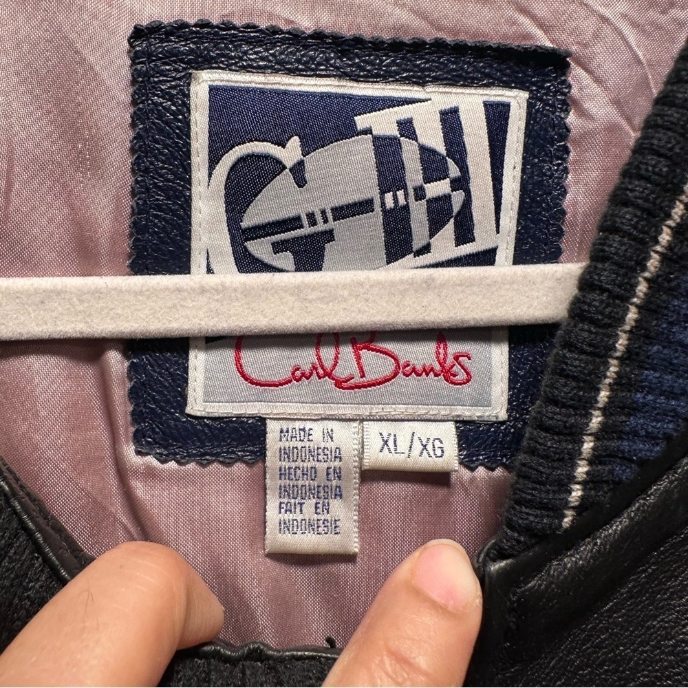 Vintage Carl Banks Dallas Cowboys Black Silver Blue Leather Bomber Jacket XL - Picture 2 of 16